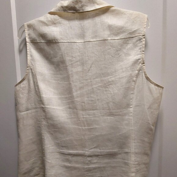 H&M Women's 100% Linen White Button Down Sleeveless Blouse w/Pockets - Size 16 - Picture 4 of 10